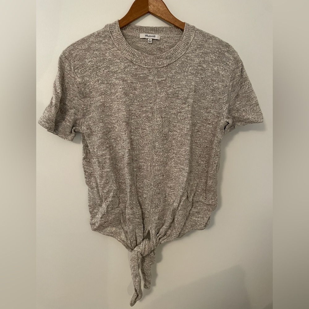 Madewell Tie Front Knit Short Sleeve Sweater Size M